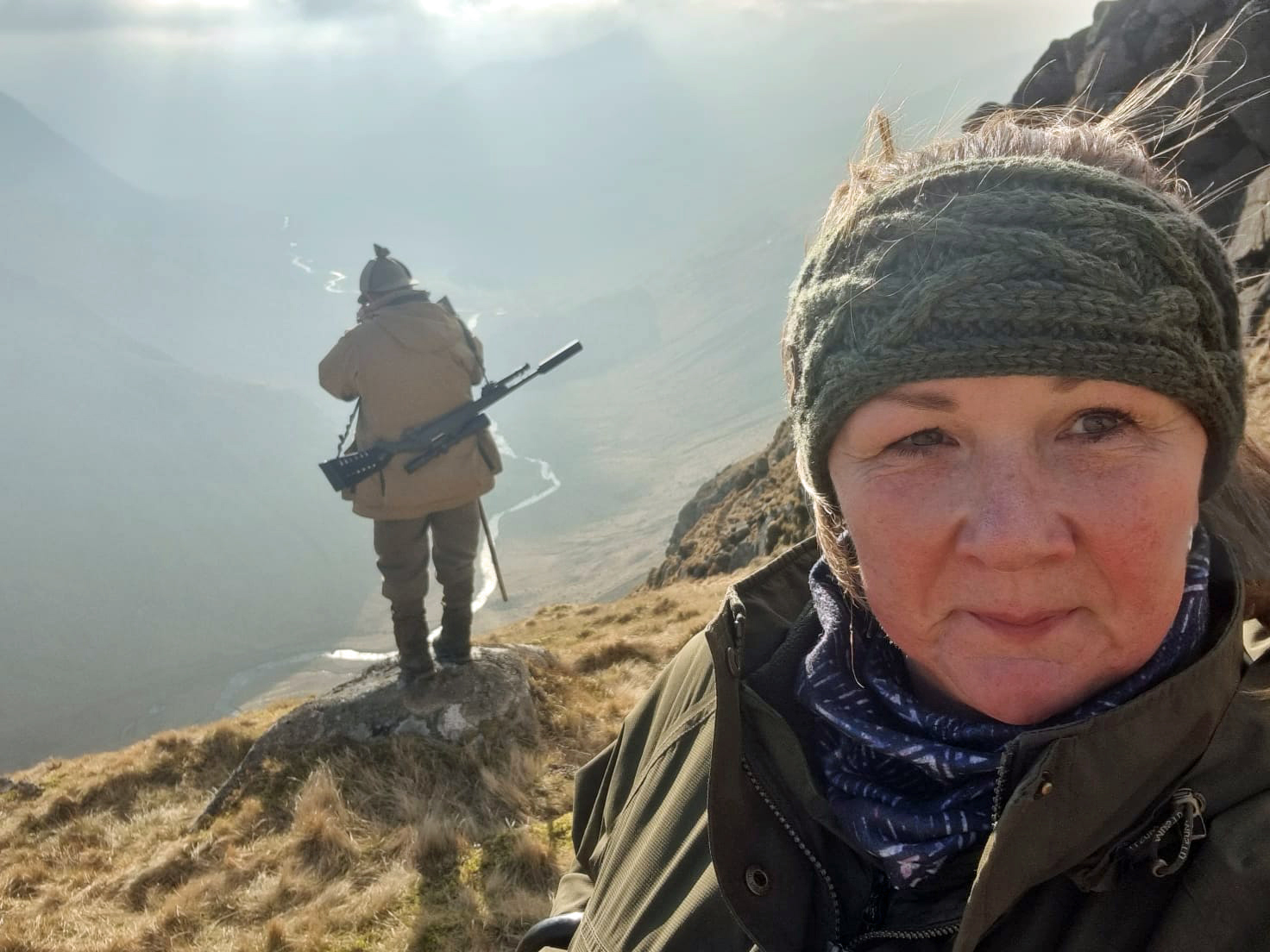 Catherine Walker on a Scottish hillside